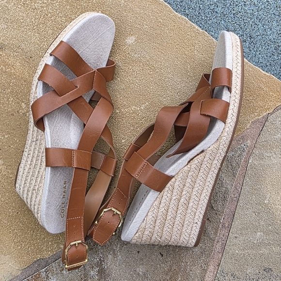 Cole Haan Women's Crystal Slingback Espadrille Wedge Sandals Brown Size 9,5B - Picture 7 of 14